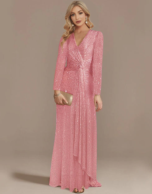 Long Sleeve V-Neck Evening Dress